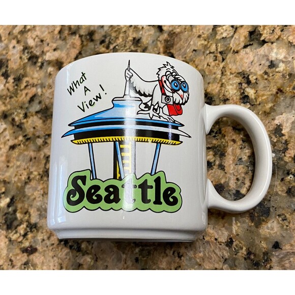 Vintage Seattle What a View Bird WA Ceramic Coffee Mug MINT - Picture 2 of 4